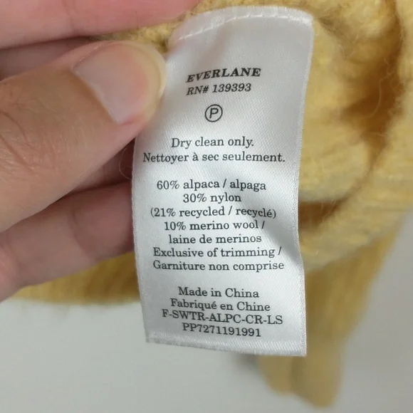 Everlane Alpaca Cropped Crewneck Sweater Womens XL Yellow Knit Semi Sheer Wool - Picture 7 of 8